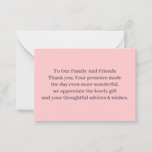 Einfache Peach Personalisiert Wedding Vielen Dank Mitteilungskarte