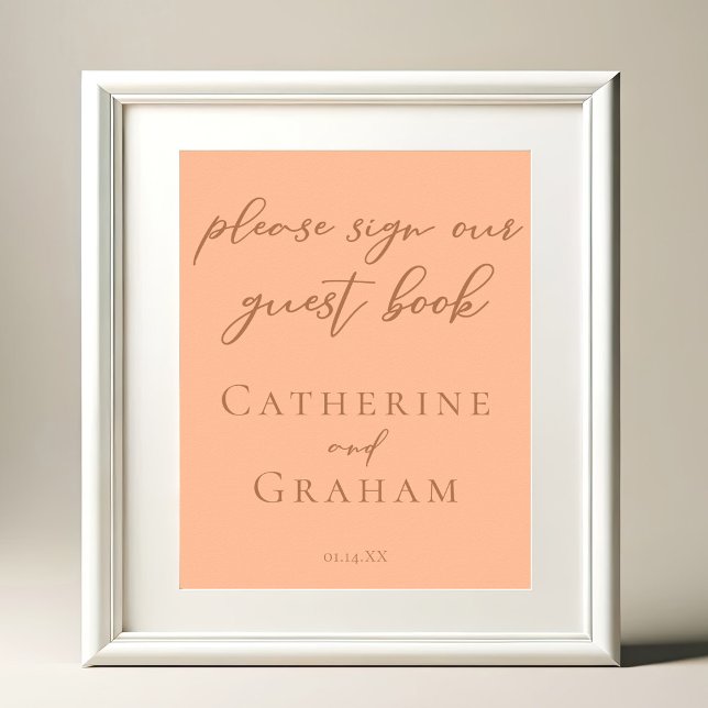 Einfache Peach Typografy Wedding Gästebuchposter Poster (Von Creator hochgeladen)