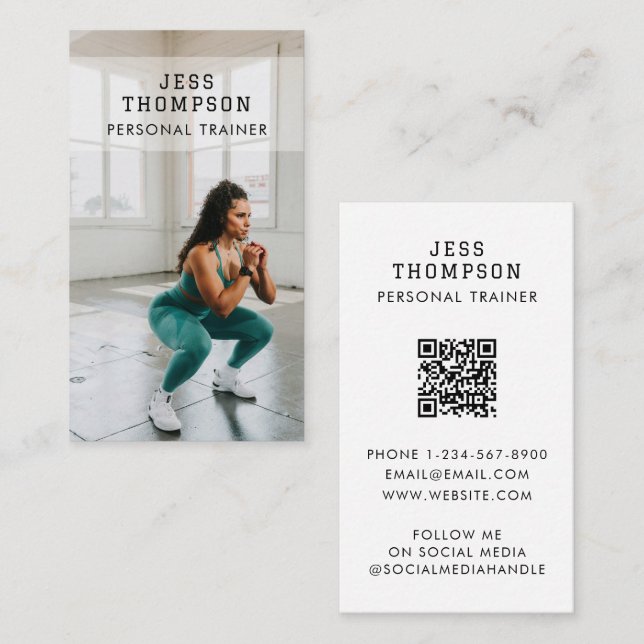 Einfache Personal Trainer Fitness Foto QR Code Visitenkarte (Vorne/Hinten)