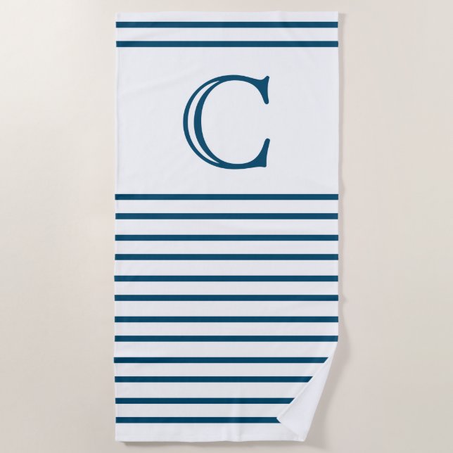 Einfache Personalisiert Ocean Blue Line Strandtuch (Vorderseite)