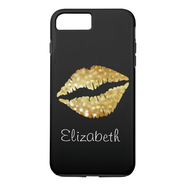 Einfache Personalisierte Black Glitzer Gold Lippen Case-Mate iPhone Hülle (Rückseite)