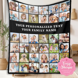 Einfache personalisierte Fotocollage Schwarz 36 Bi Sherpadecke