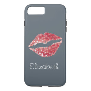 Einfache Personalisierte graue Glitzer Rote Lippen iPhone 8 Plus/7 Plus Hülle