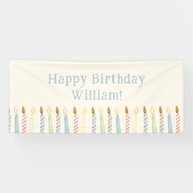 Einfache Personalisierte Happy Birthday Candles Banner (Horizontal)