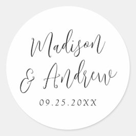 Einfache Personalisierte Hochzeit mit schwarzem Sc Runder Aufkleber
