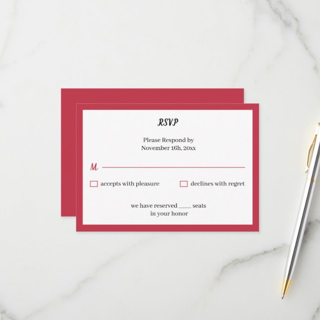 Einfache Personalisierte Hochzeit RSVP Karte (Vorderseite/Rückseite Beispiel)