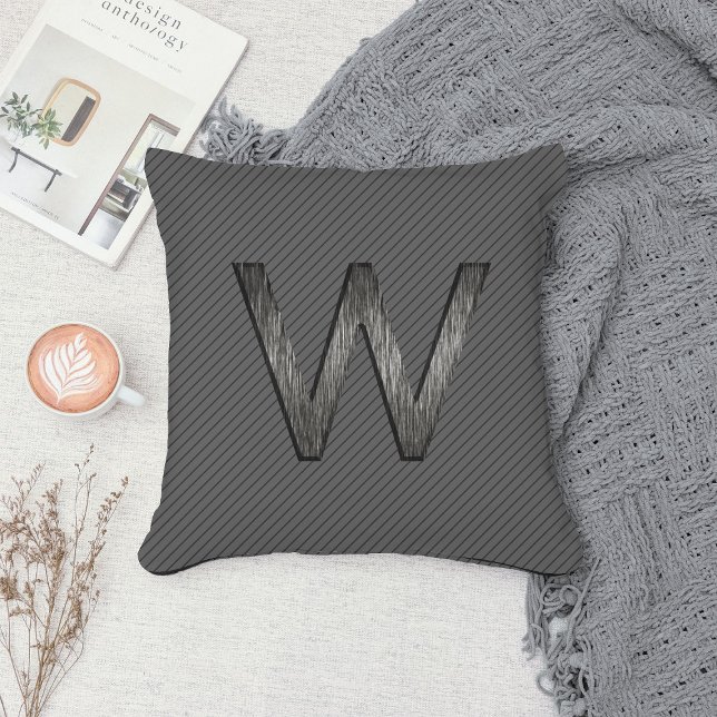 Einfache Personalisierte Monogramm-Charkohle Grau Kissen (Von Creator hochgeladen)