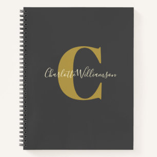 Einfache Personalisierte Monogramm im Schwarzen Pu Notizbuch