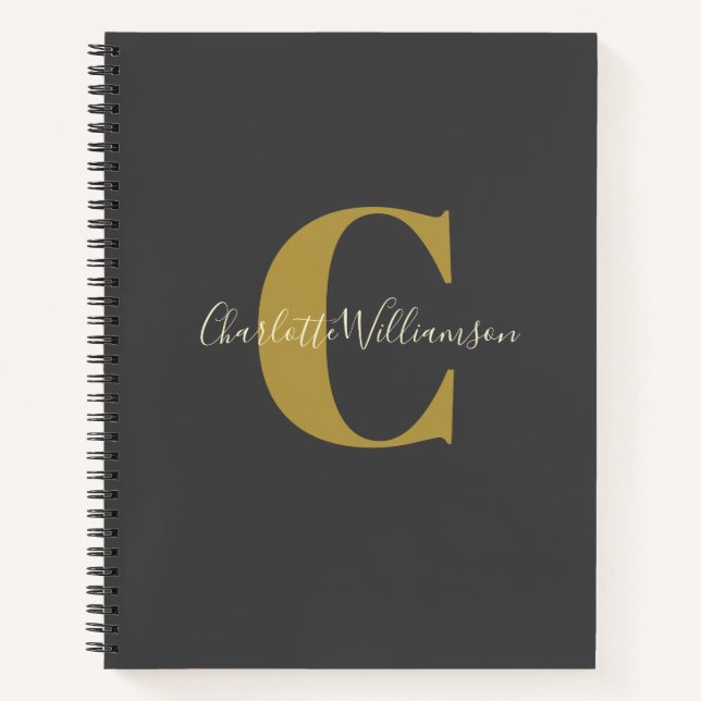 Einfache Personalisierte Monogramm im Schwarzen Pu Notizbuch (Vorderseite)