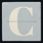 Einfache Personalisierte Monogramm und Name in Bla Steinuntersetzer<br><div class="desc">Einfache Personalisierte Monogramm und Name für den Untersetzer mit blauem Stein</div>