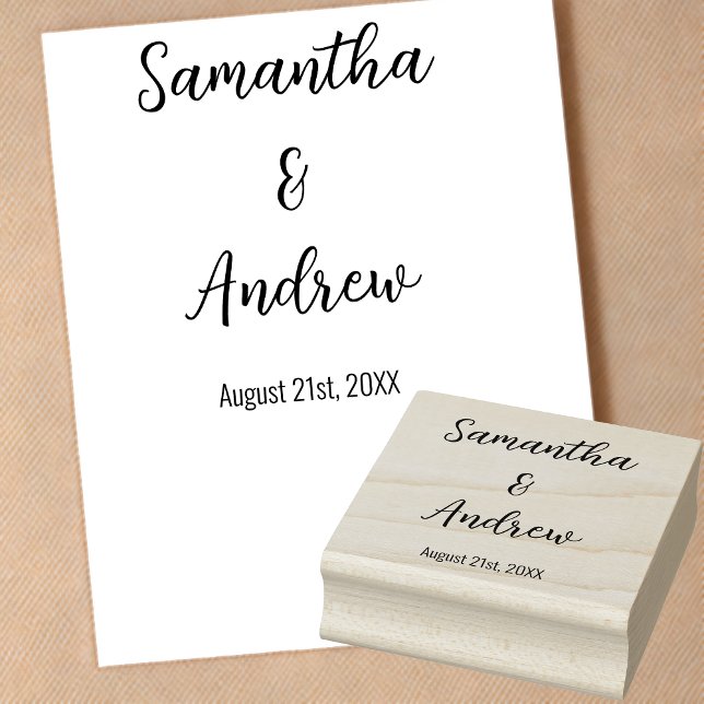 Einfache Personalisierte Neuaufnahmen und Hochzeit Gummistempel (Cherished Memories Forever: Personalized wedding stamp with names & date, exuding minimal elegance.)