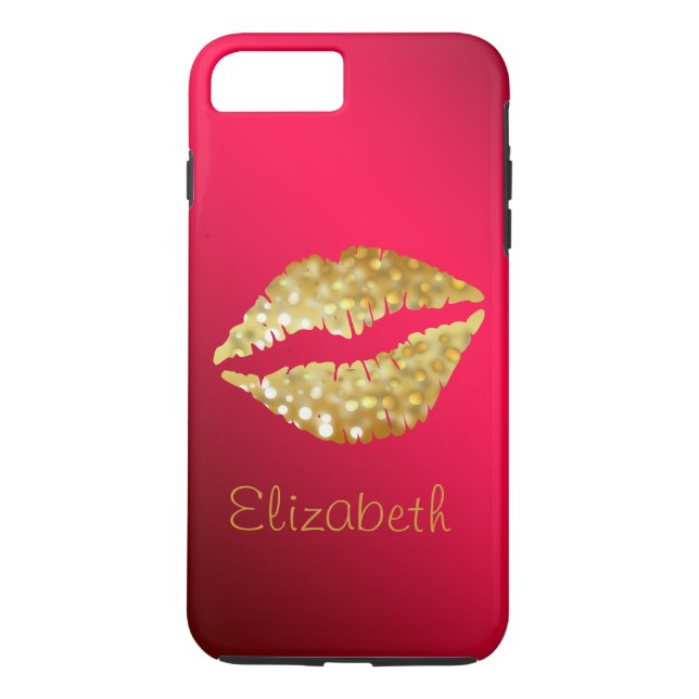 Einfache Personalisierte Red Glitzer Gold Lippen Case-Mate iPhone Hülle (Rückseite)