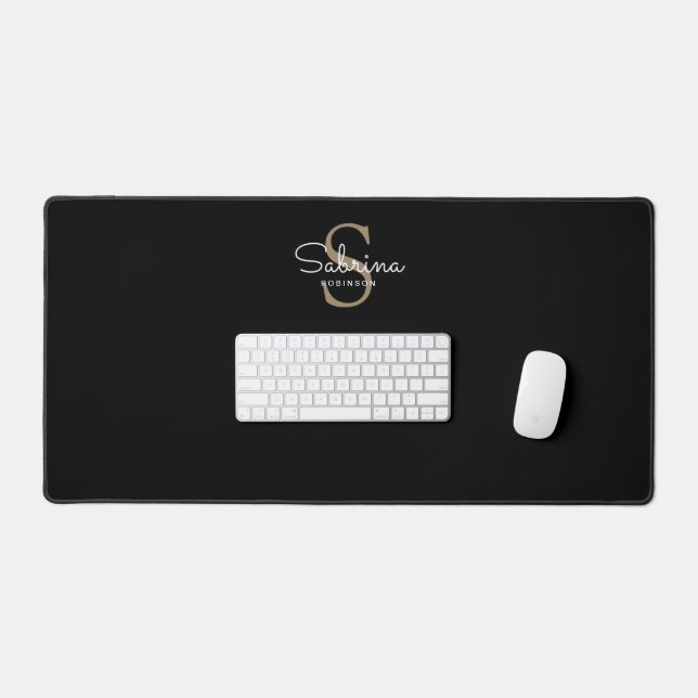 Einfache Personalisierte Schrift Schwarz Schreibtischunterlage (Tastatur & Maus)