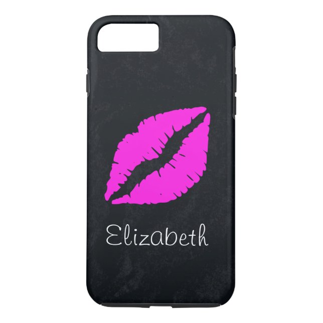 Einfache Personalisierte Schwarz-Rosa Lippen Case-Mate iPhone Hülle (Rückseite)