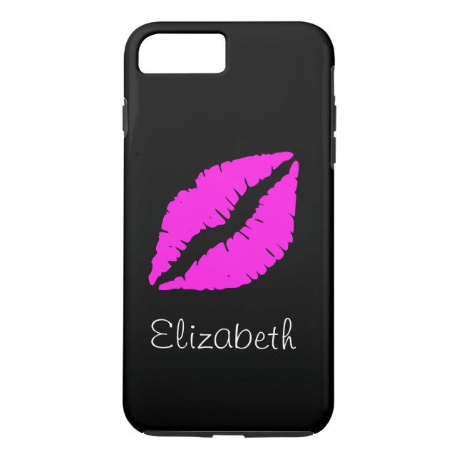 Einfache Personalisierte Schwarz-Rosa Lippen Case-Mate iPhone Hülle (Rückseite)