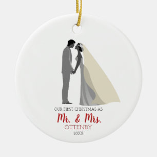 Einfache Personalisierte Weihnachten als Mr. & Mrs Keramik Ornament