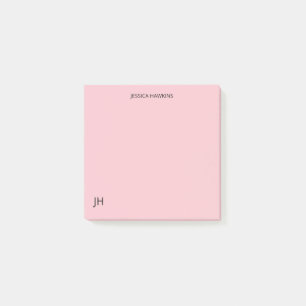 Einfache persönliche Stationierung Monogramm Pink Post-it Klebezettel