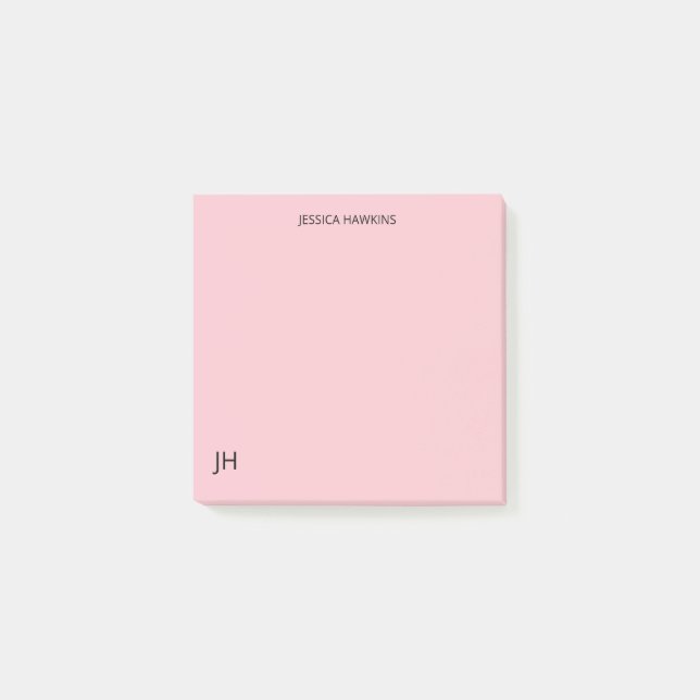 Einfache persönliche Stationierung Monogramm Pink Post-it Klebezettel (Vorderseite)
