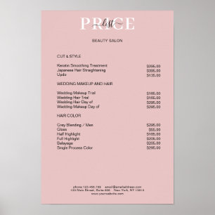 Einfache Pimk Blush Preisliste Poster