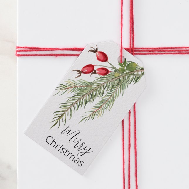 Einfache Pine Sprig mit Berries Urlaub Geschenkanhänger (Von Creator hochgeladen)