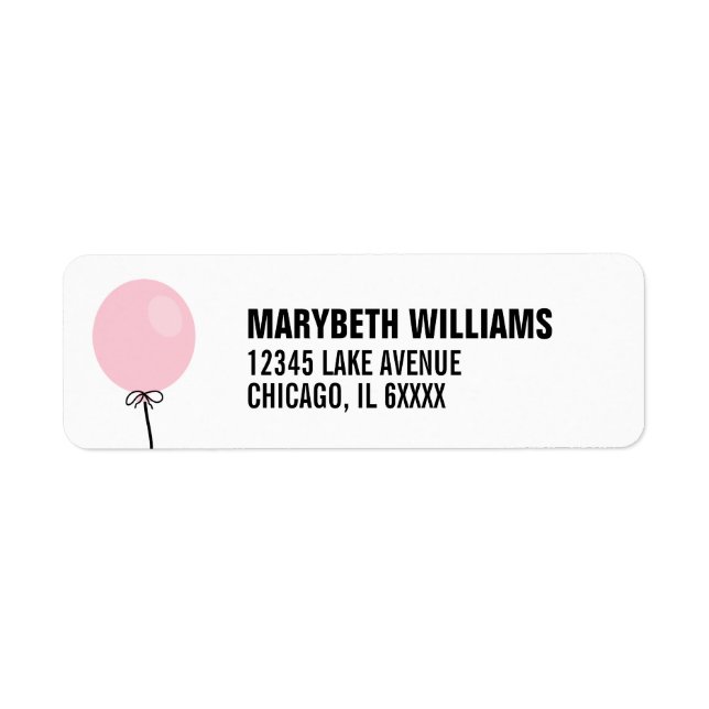 Einfache Pink Balloon Baby Duschadresse Etikett (Vorne)