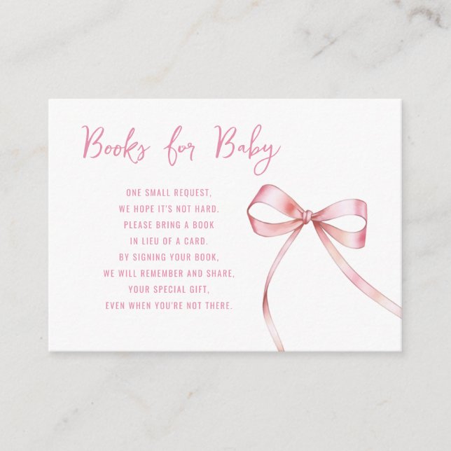Einfache Pink Bow Girl Babydusche Bücher für Baby Begleitkarte (Vorderseite)