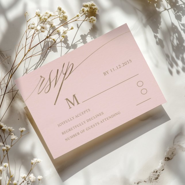 Einfache Pink & Imitats Goldkalligrafie Hochzeit RSVP Karte (Von Creator hochgeladen)