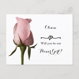 Einfache Pink Rose Flower Girl Request Card Postkarte