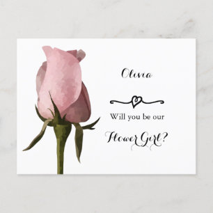 Einfache Pink Rose Flower Girl Request Card Postkarte