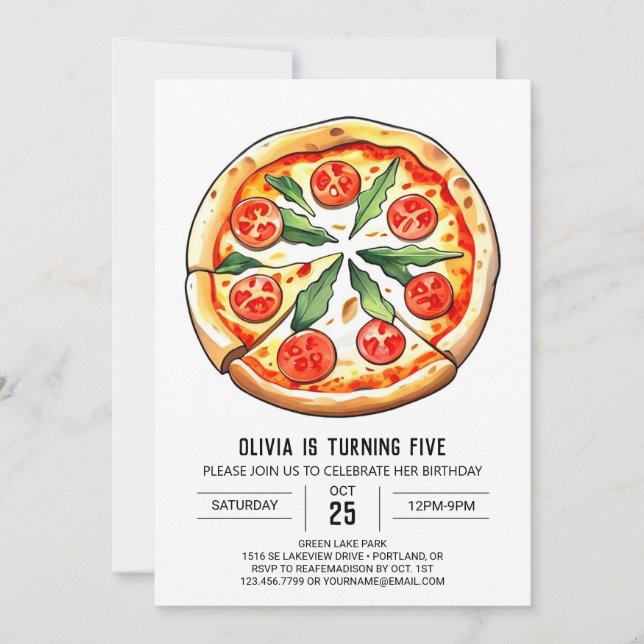 Einfache Pizza zum Geburtstag Einladung (Vorderseite)