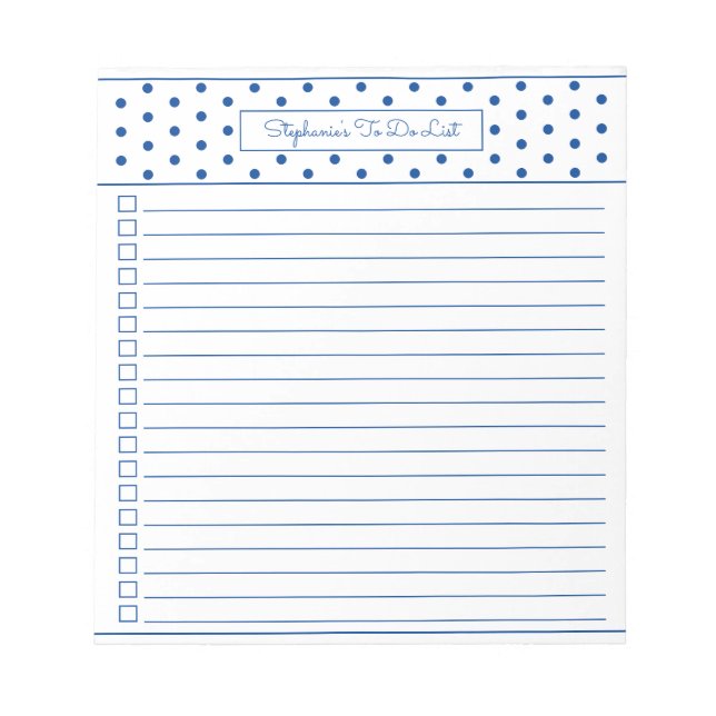 Einfache Polka Dot Blue One Column to Do Checklist Notizblock (Vorderseite)