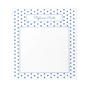 Einfache Polka Dot Blue Personalisiert Thin Border Notizblock