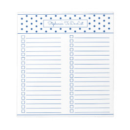 Einfache Polka Dot Blue Two Column To Do Checklist Notizblock