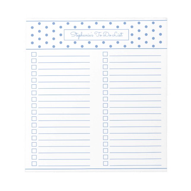 Einfache Polka Dot Light Blue Two Column Checklist Notizblock (Vorderseite)
