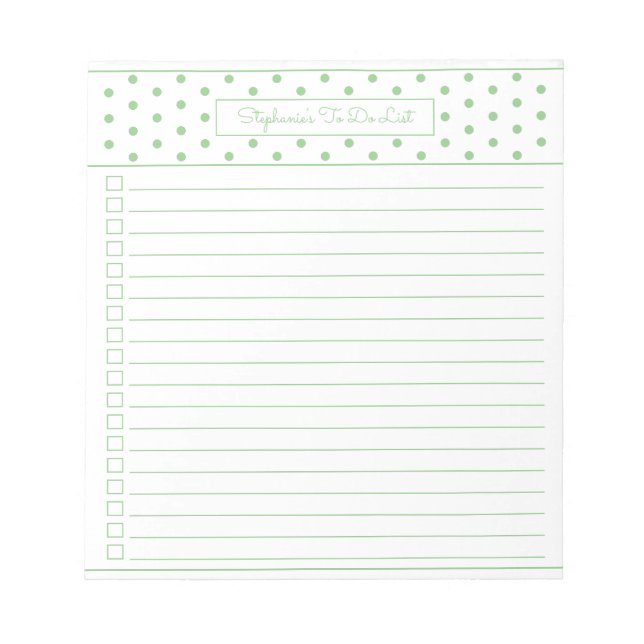 Einfache Polka Dot Sage One Column to do Checklist Notizblock (Vorderseite)
