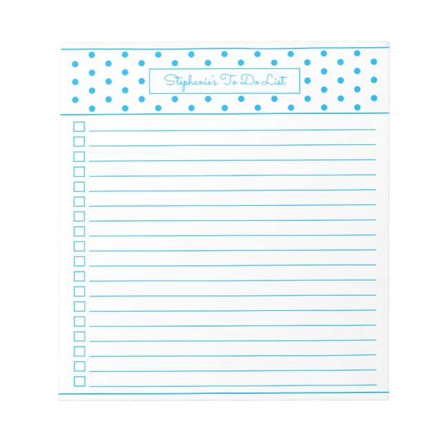 Einfache Polka Dot Sky Blue One Column Checklist Notizblock (Vorderseite)