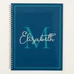 Einfache Preppy Navy Aquamarin und Creme Monogram Planer<br><div class="desc">Dieser einfache und moderne Kalender-Planer verfügt über ein prächtiges Monogramm in kräftigen Tiefenblau-, aquamarin- und Cremetönen, das Sie mit Ihrem Namen und Ihrer Initialauswahl personalisieren können.</div>