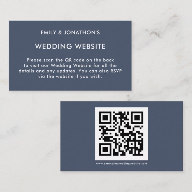 Einfache QR Code Dusty Navy Blue Wedding Website Begleitkarte (Vorne/Hinten)
