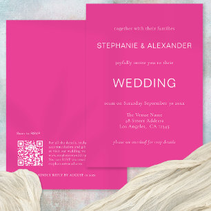 Einfache QR Code Hot Pink Wedding Einladung