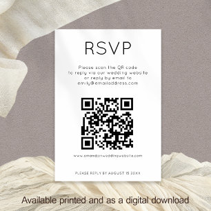 Einfache QR Code Schwarz-weiße Hochzeitkarte RSVP Einladung