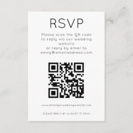 Einfache QR-Code Schwarz-weiße Hochzeitserie RSVP- Begleitkarte