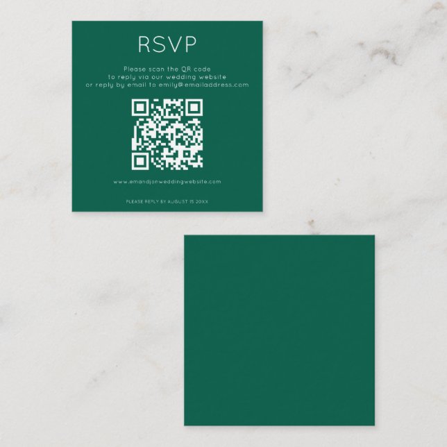 Einfache QR-Code Smarald Wedding RSVP Begleitkarte (Vorne/Hinten)