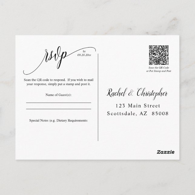 Einfache QR-UAWG-Antwort auf Hochzeitereignisse Postkarte (Rückseite)