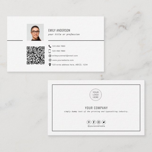 Einfache QR-Visitenkarte mit Foto, sauber Visitenkarte (Vorne/Hinten)