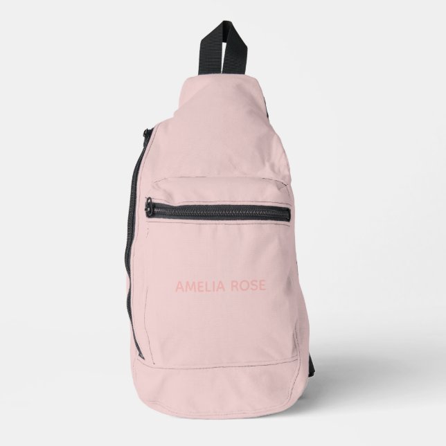 Einfache Quarzfarbe Rosa Name auf Soft Pink Crossbody Bag (Vorderseite)