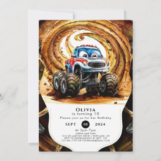 Einfache Räder Monster Truck Geburtstag Einladung