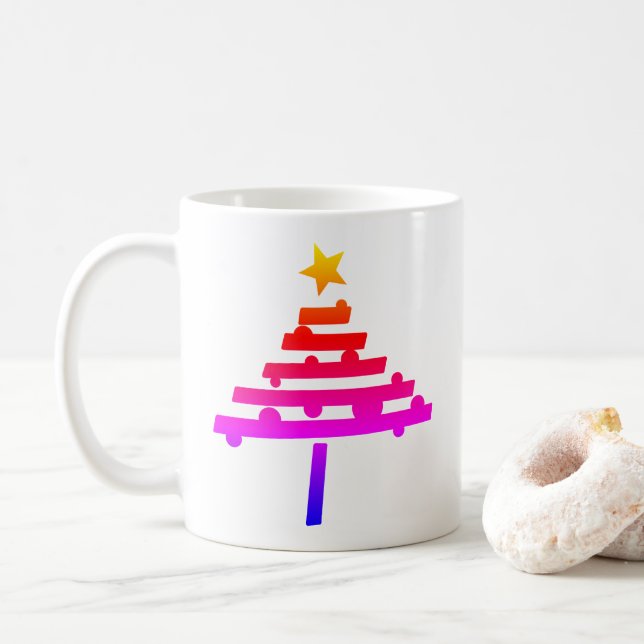 Einfache Rainbow Christmas Tree mit einem Stern Kaffeetasse (Mit Donut)