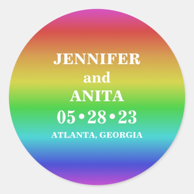 Einfache Rainbow-Gradient-LGBT-Hochzeit Runder Aufkleber (Vorderseite)