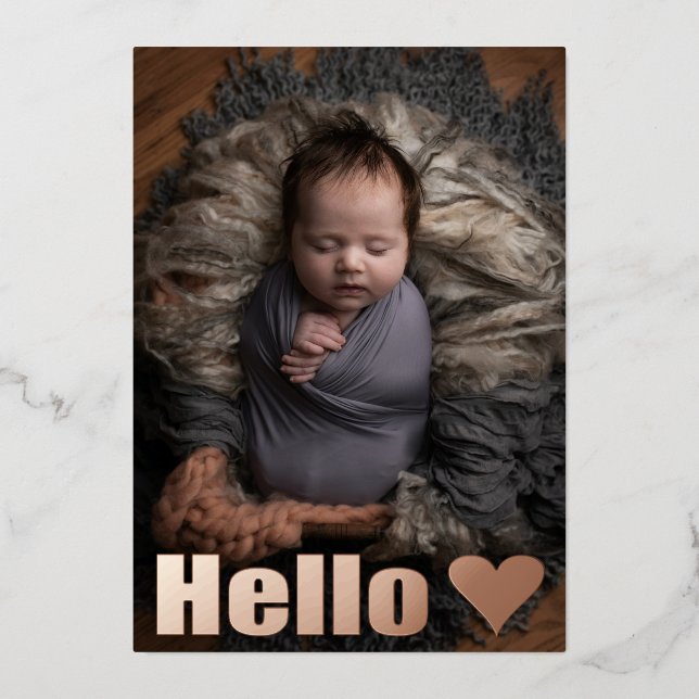 Einfache Real Rose Gold Foto Kinderankündigung Folieneinladung (Vorderseite)