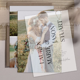 Einfache Real Vellum Overlay Elegant 3 Foto Hochze Einladung